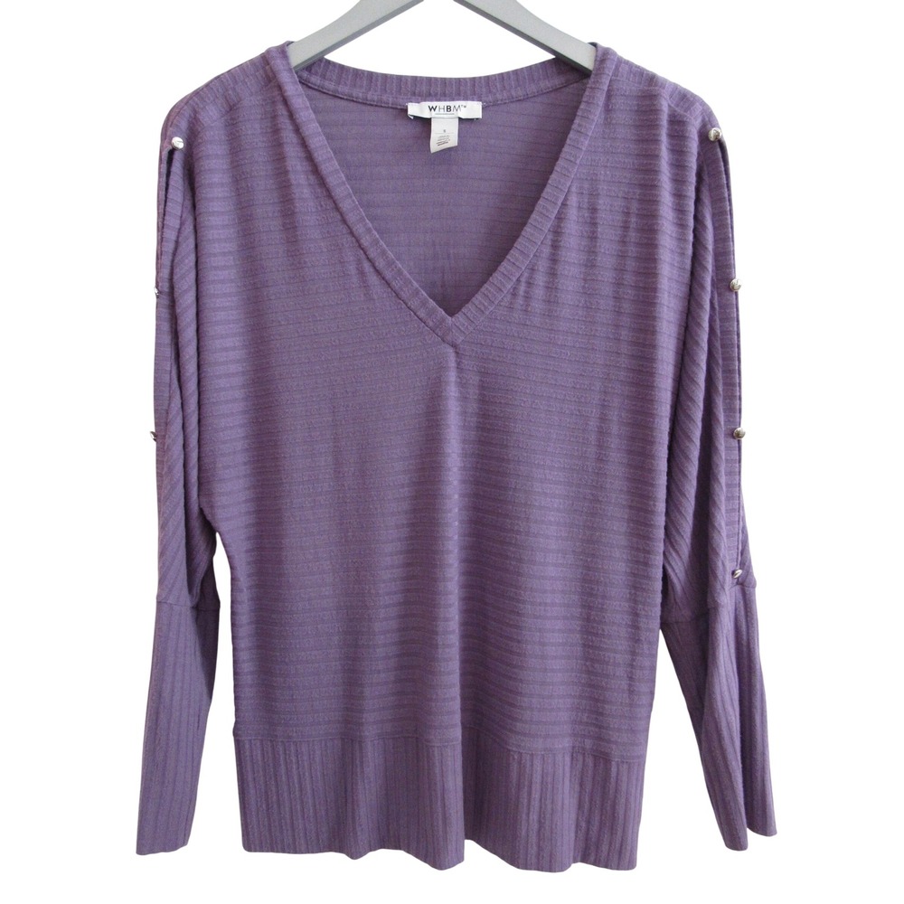 WHBM White House Black Market S Purple V Neck Dolman Sweater Studded Top